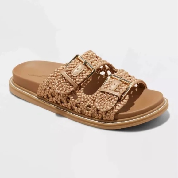 Universal Thread Shoes - Universal Thread Women's Tan Kylie Woven Two Band Footbed Sandals Size 8